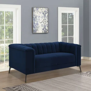 Chalet Upholstered Tuxedo Arm Tufted Loveseat Blue