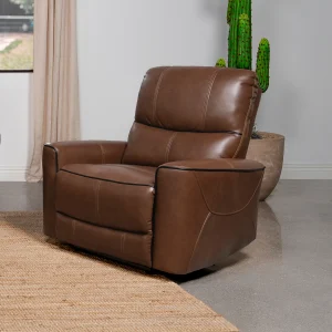 Greenfield Upholstered Power Recliner Chair Saddle Brown