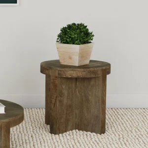 Kinkaid Round Solid Mango Wood End Table Brown