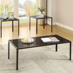 Brock Rectangular Glass Top Coffee Table Set Black