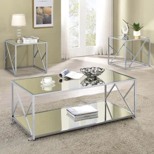 Provins 3-piece Occasional Table Set Clear Mirror and Chrome