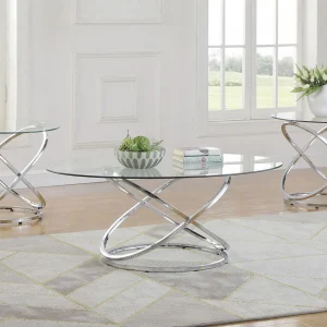 Warren 3-piece Oval Glass Top Coffee Table Set Chrome