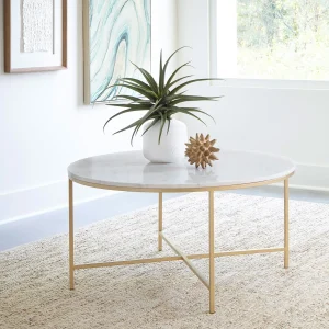 Ellison Round Marble Top Coffee Table White and Gold