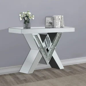 Taffeta V-shaped Mirrored Entryway Console Table Silver