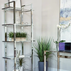Hartford 79-inch 5-shelf Glass Bookshelf Chrome