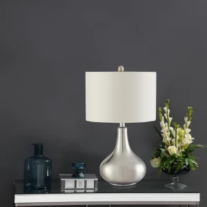 Junko 24-inch Drum Shade Urn Bedside Table Lamp Chrome