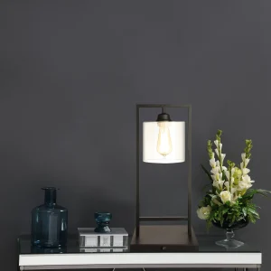 Shoto 20-inch Glass Shade Metal Bedside Table Lamp Black