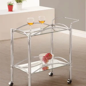 Shadix 2-tier Rectangular Glass Shelf Metal Bar Cart Chrome