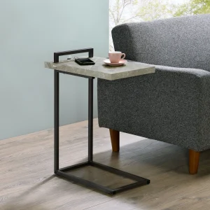 Maxwell C-shaped Side Table USB Charging Grey Faux Marble