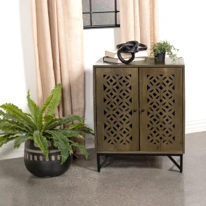 Zaria 2-door Wood Trellis Accent Storage Cabinet Brown