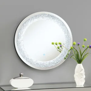 Landar 32 x 32 Inch Round LED Light Wall Mirror Silver