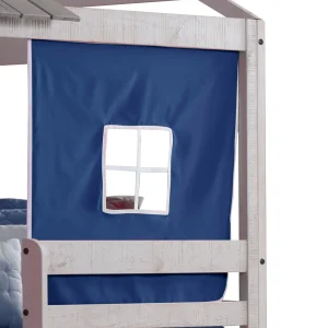 Deer Blind Twin over Twin Rustic Grey House Bunkbed with Blue Tent
