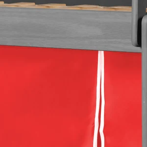 Louver Twin Antique Grey Low Loft Bed with Slide & Red Tent