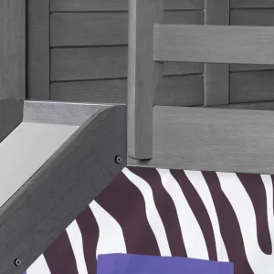 Louver Twin Antique Grey Low Loft Bed with Slide & Zebra Print Tent