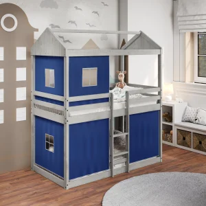 Twin over Twin Light Grey Fort Bunkbed with Blue Tent