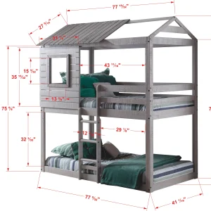 Deer Blind Twin over Twin Rustic Grey House Bunkbed