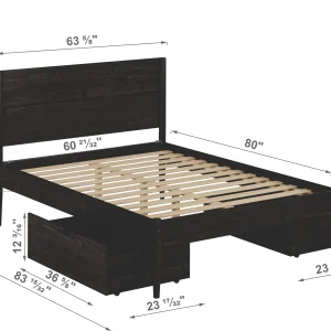 Mid Center Queen Urban Walnut Platform Bed with Dual Underbed Drawers