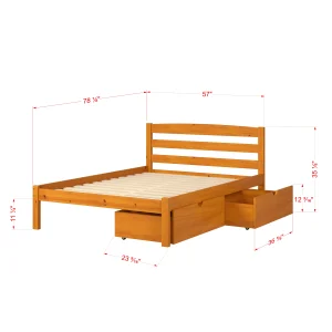 Econo Scandinavian Full Honey Bed with Dual Underbed Drawers