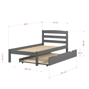 Econo Scandinavian Twin Dark Grey Bed with Twin Trundle