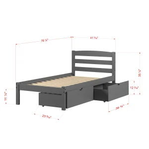 Econo Scandinavian Twin Dark Grey Bed with Dual Underbed Drawers