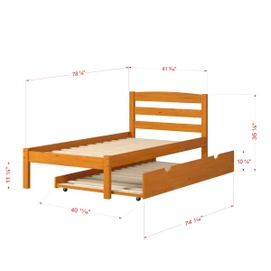 Econo Scandinavian Twin Honey Bed with Twin Trundle