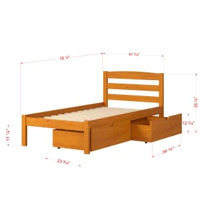Econo Scandinavian Twin Honey Bed with Dual Underbed Drawers