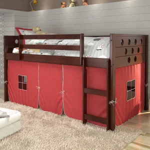 Circles Twin Cappuccino Low Loft Bed with Red Tent