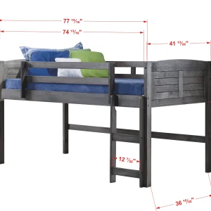 Louver Twin Antique Grey Low Loft Bed with Pink Tent
